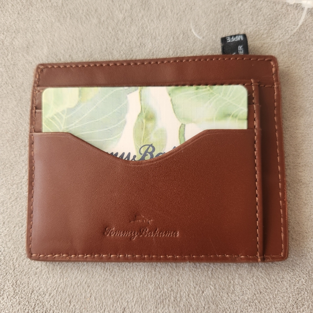 Tommy Bahama Wallet Men's Brown Cognac 100% Leather Slim Flat Cardholder New $75